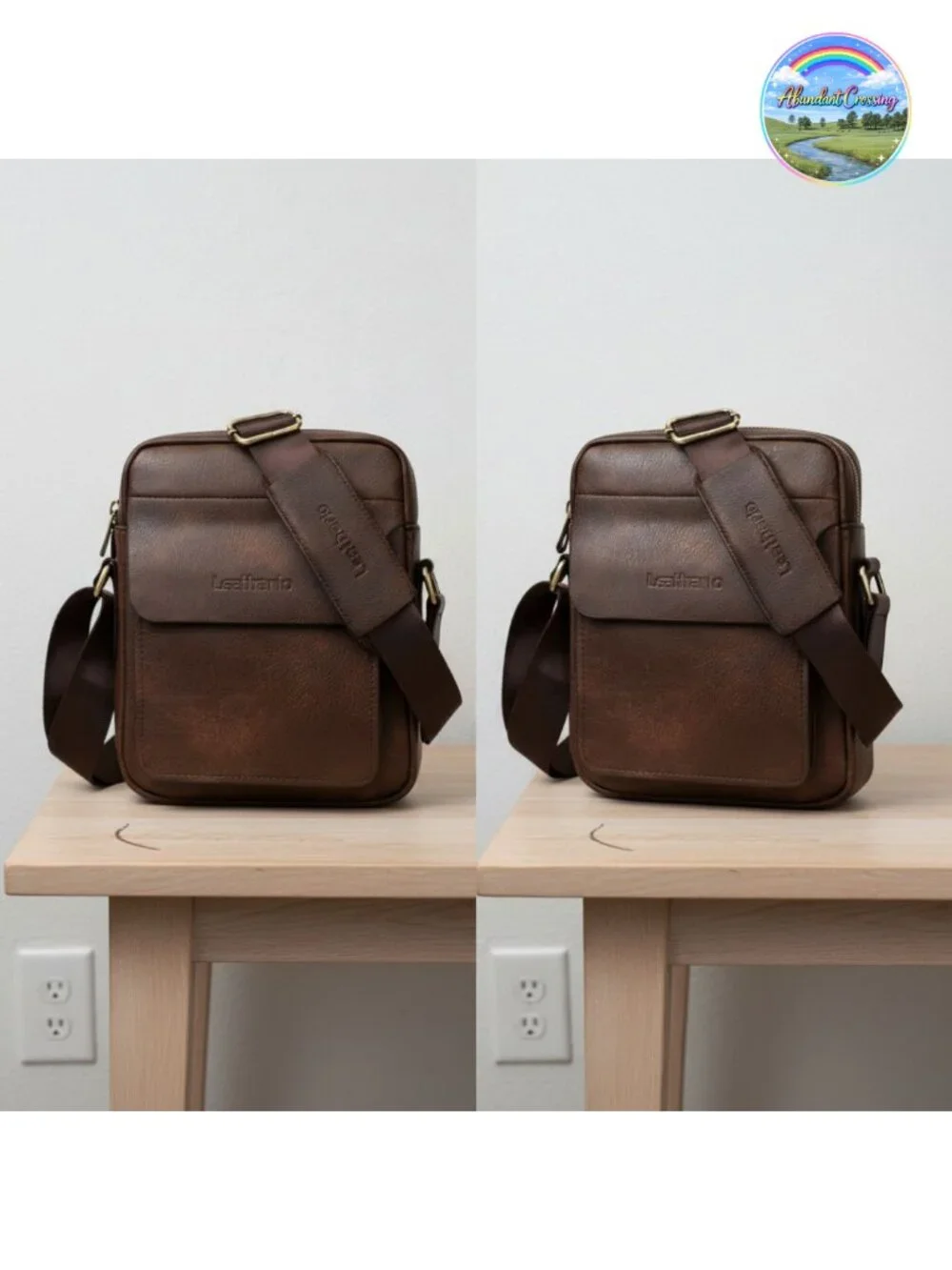 Vegan Leather Men's Messenger Crossbody Shoulder Sling Bag